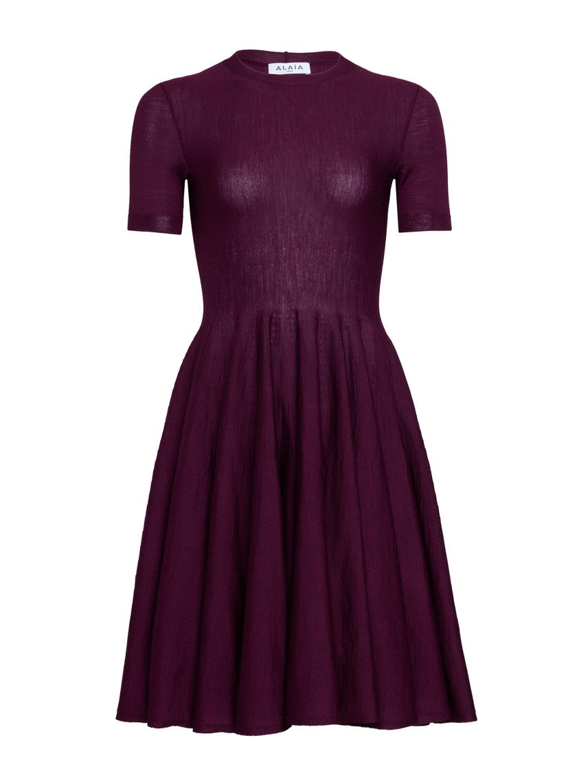 Alaïa Burgundy Merino Wool Knit Skater Dress