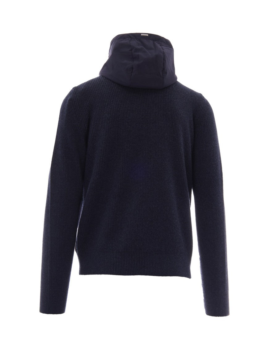 Herno Navy Blue Full Zip Hooded Wool Jacket