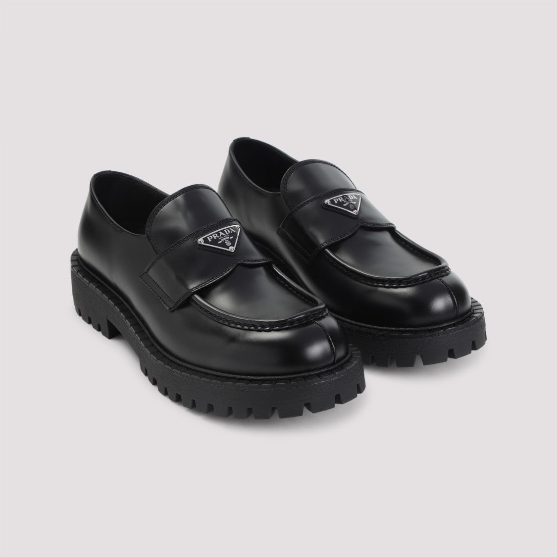 Prada Polished Calf Leather Loafers With Rubber Sole