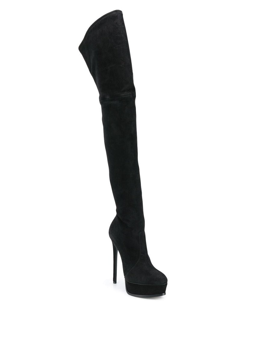 Casadei Closed Toe High Heeled Black Suede Boots