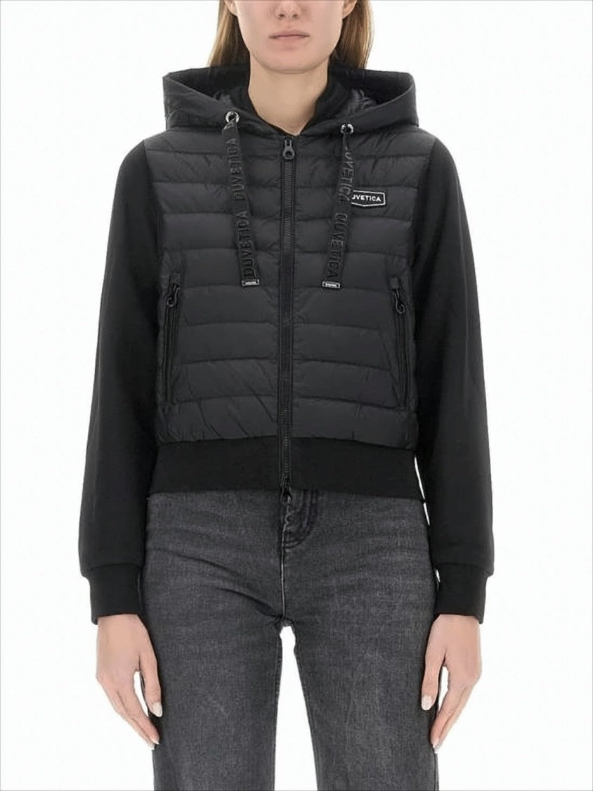 Duvetica Cropped Black Jacket With Quilted Front