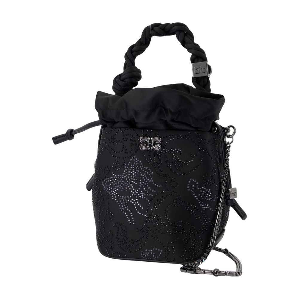 Ganni Bou Mini Flower Purse - Satin - Black