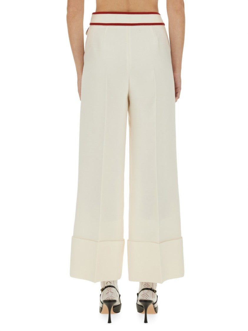 Valentino Wide-Leg Tailored Pants With Unique Waistband Design