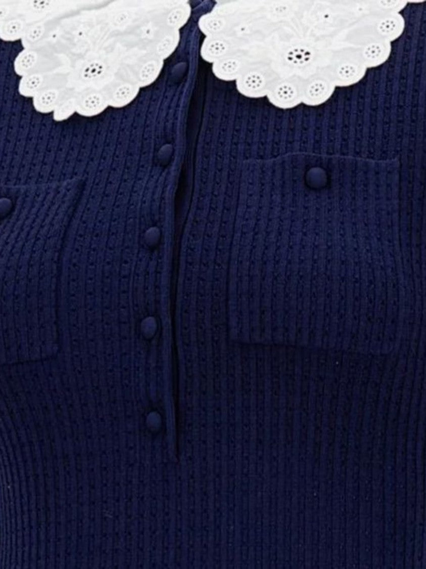 Self-Portrait Blue Lace Collar Knitted Mini Dress