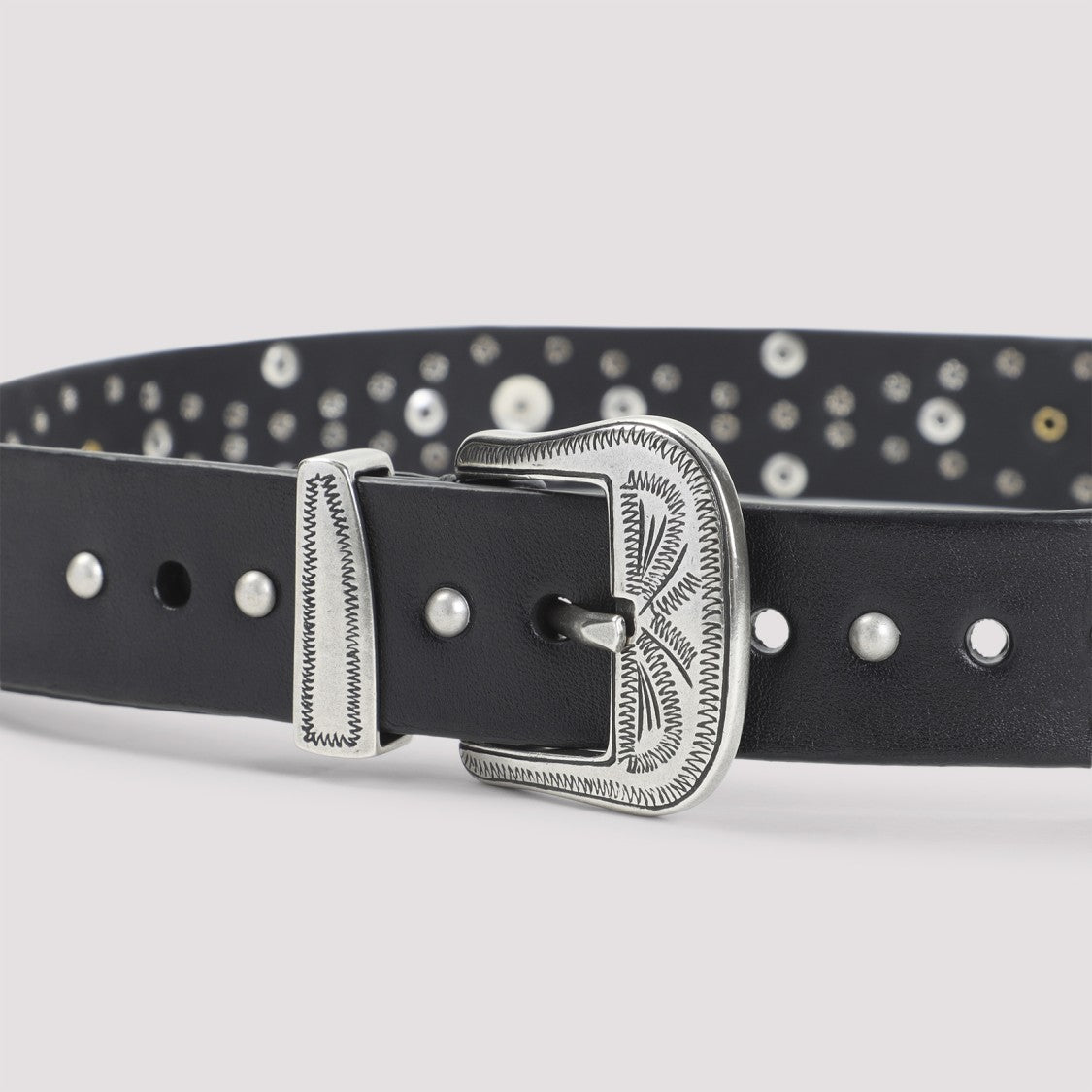 Golden Goose Black Leather Belt With Silver-Tone Studs And Vintage Buckle