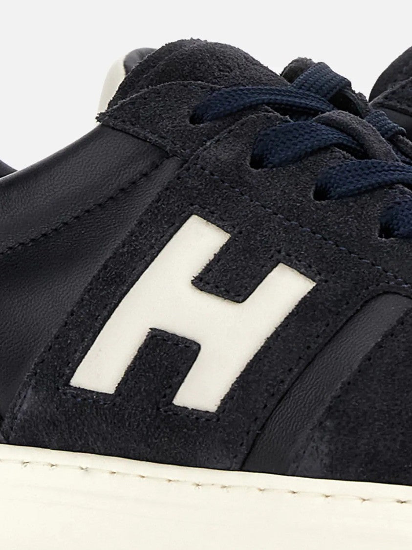 Hogan Black Low-Top Suede Texture Contrast Sneakers
