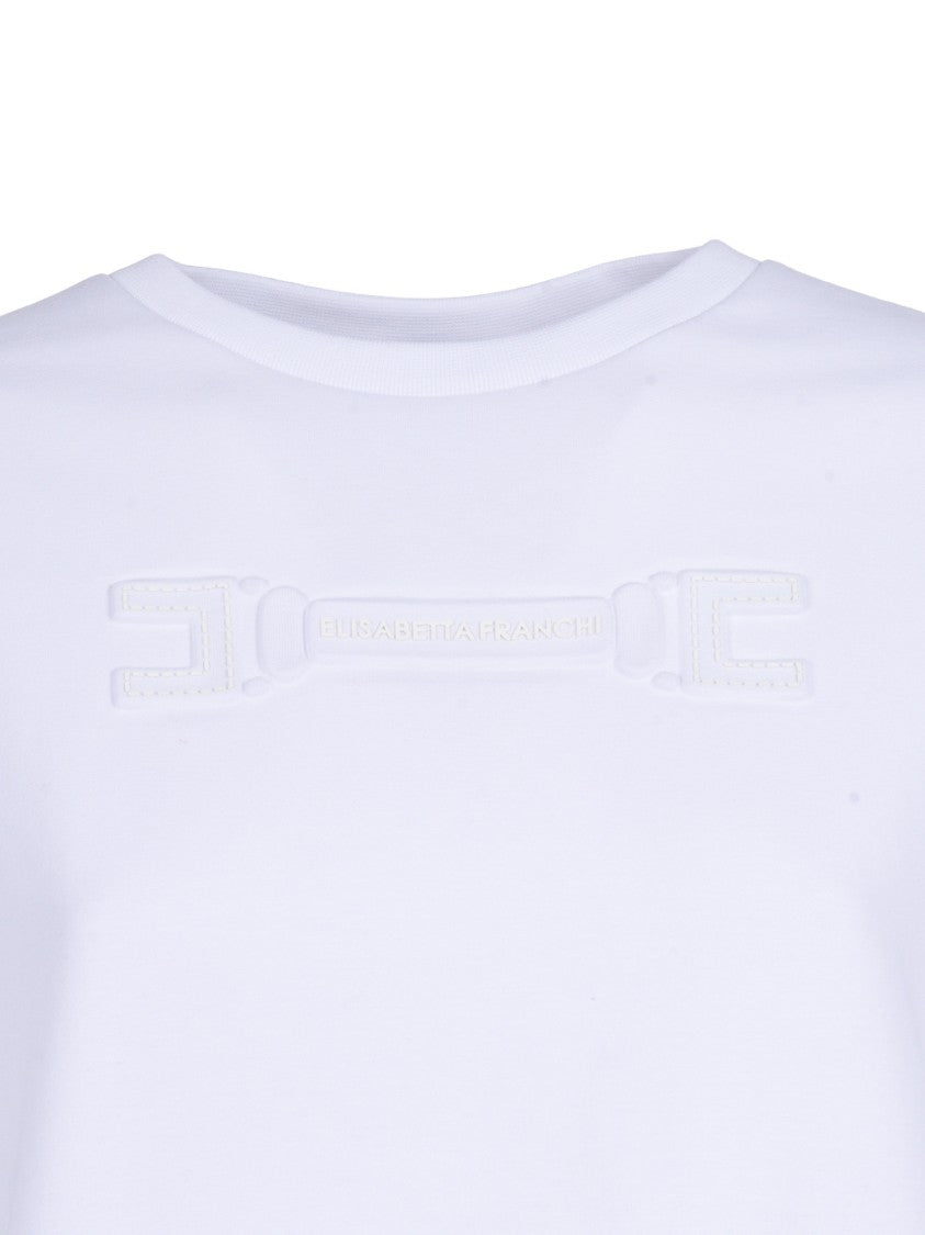 Elisabetta Franchi Short Sleeve Embossed Gold Top