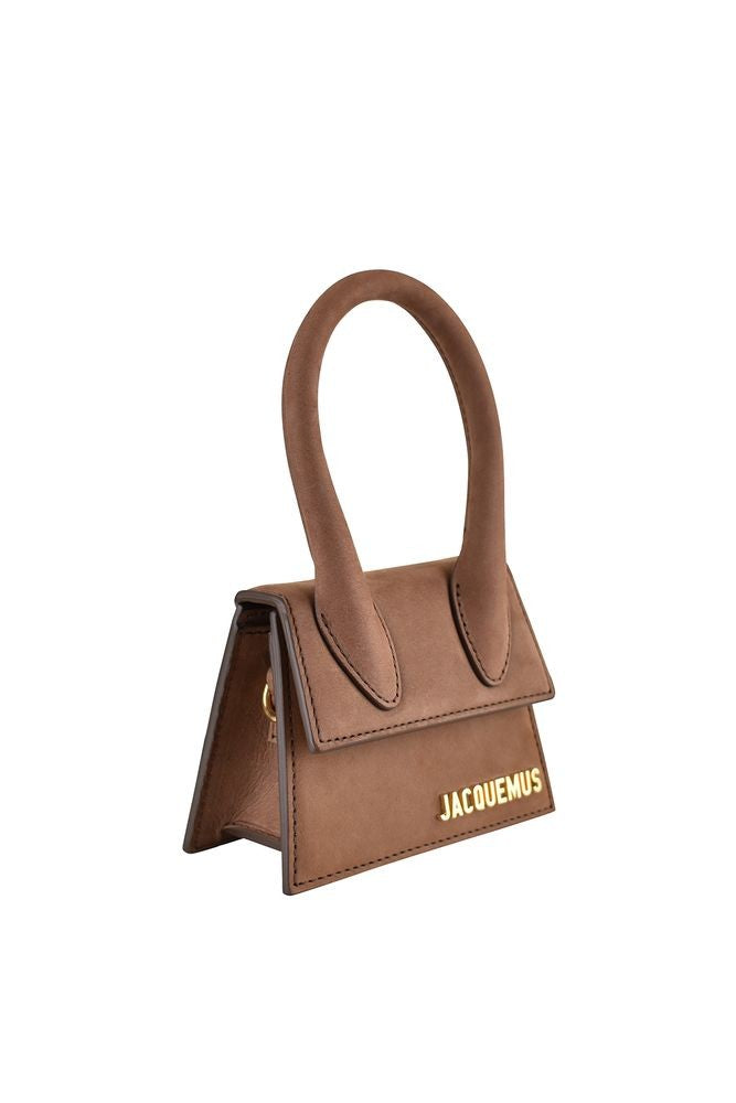 Jacquemus Trapezoidal Brown Suede Mini Bag With Gold Detail