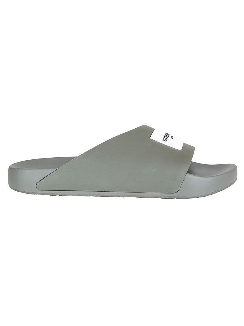 Givenchy Asymmetrical Grey Rubber Slides With Givenchy Paris Logo
