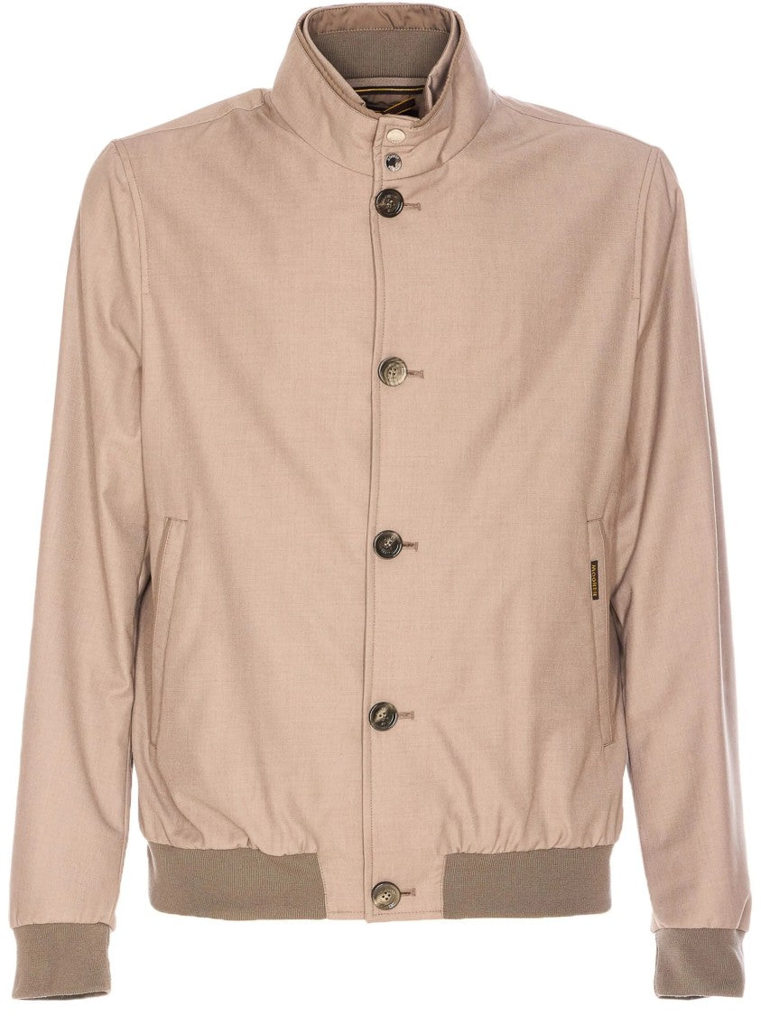 Moorer Neutral Structured Casual Jacket With High Collar