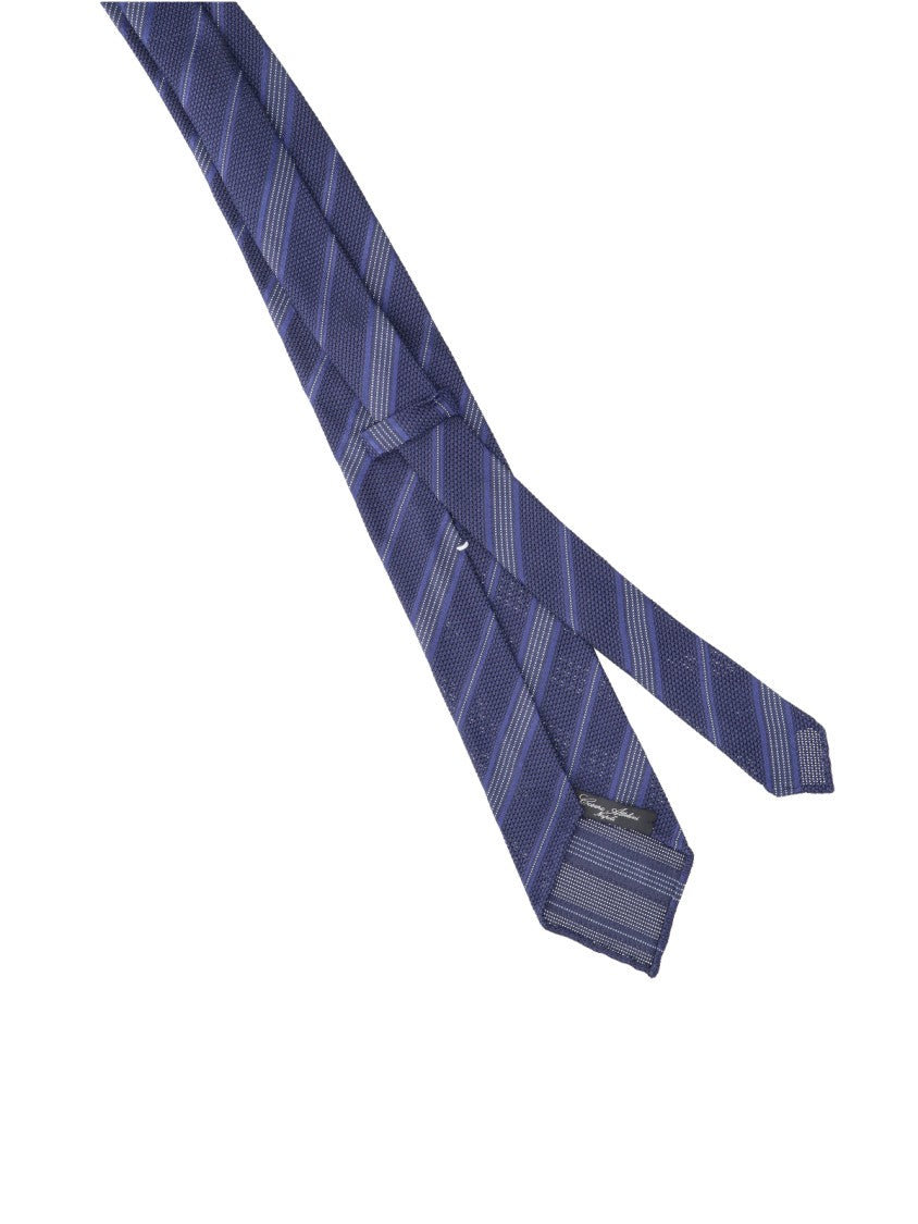 Cesare Attolini Blue Striped Diagonal Pattern Silk Tie