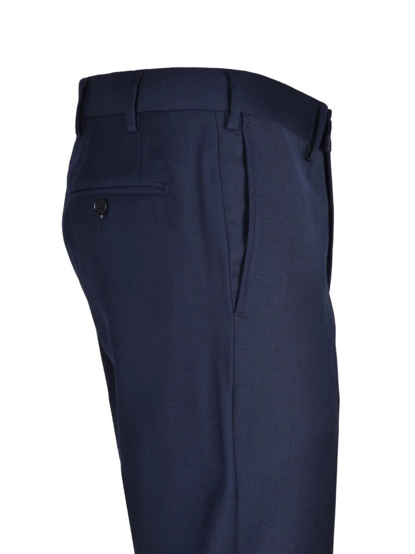 Lebole Blue Polyester-Blend Zip Formal Pants