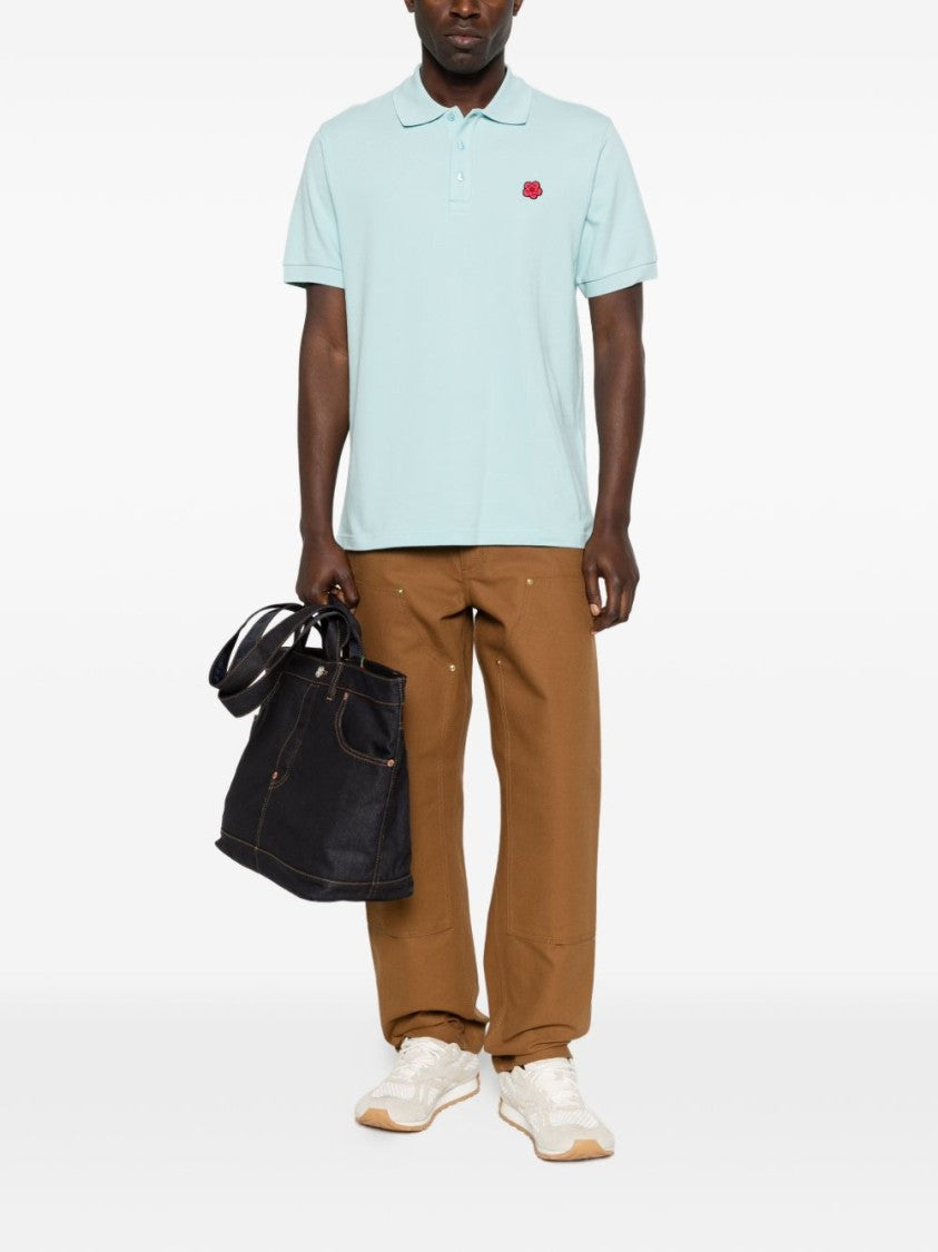 Kenzo Light Blue Embroidered Emblem Silk Polo