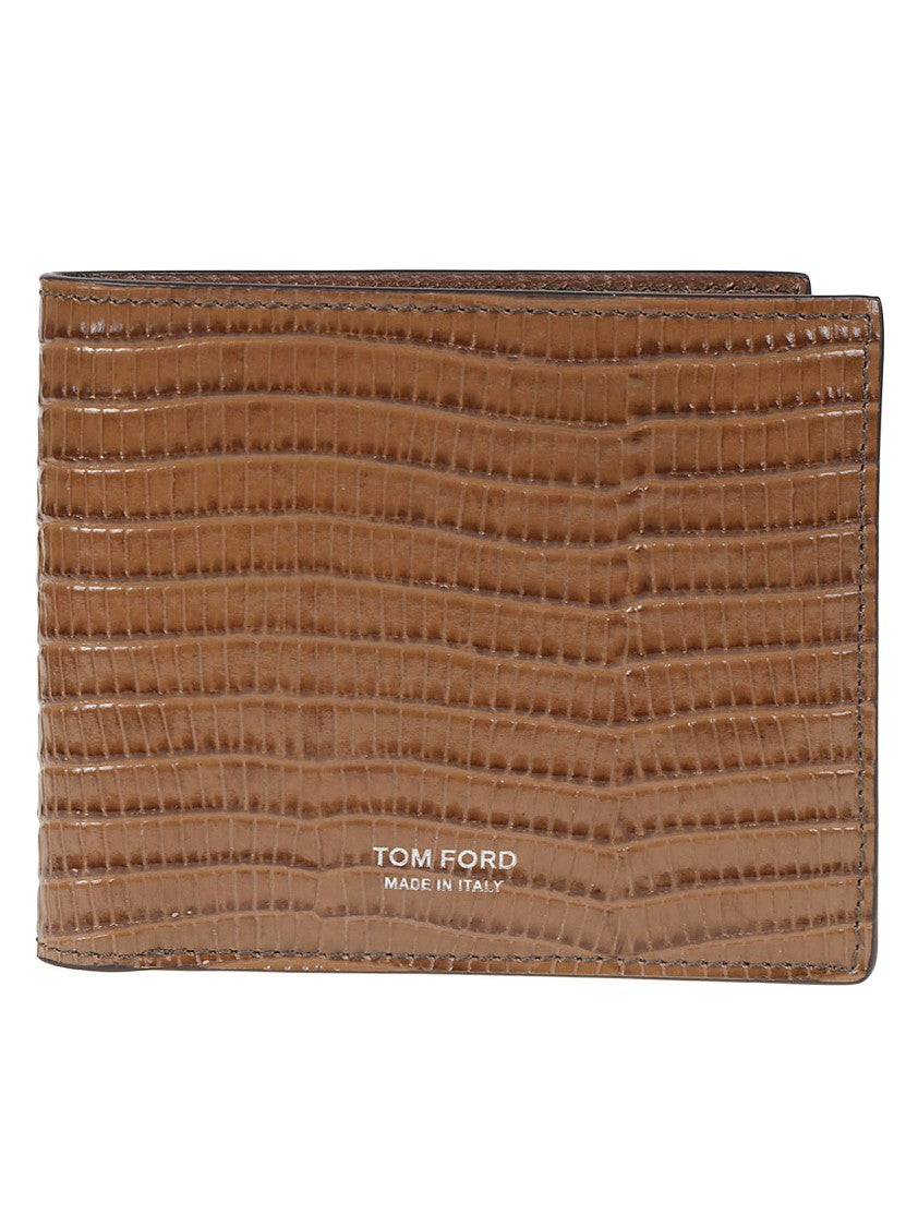 Tom Ford Printed Tejus T Line Classic Brown Calf Leather Bi-Fold Wallet