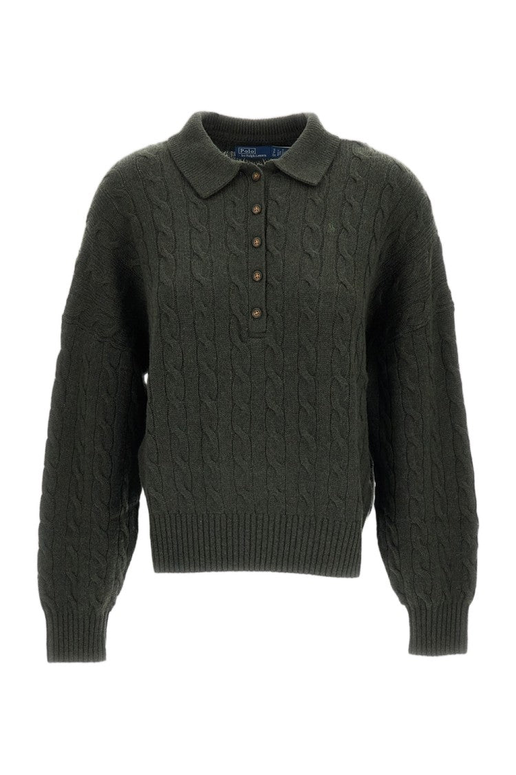 Polo Ralph Lauren Cable-Knit Cashmere Blend Sweater With Polo Collar