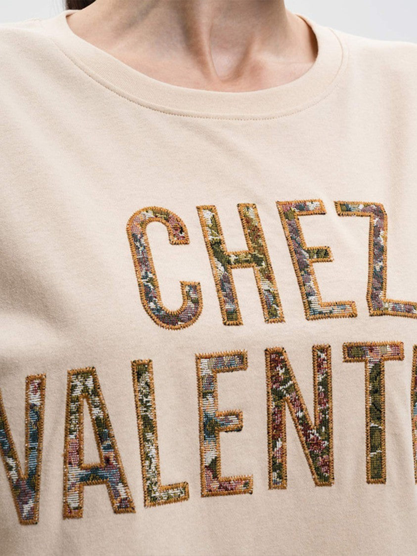 Valentino Neutral Relaxed-Fit Textured Lettering T-Shirt