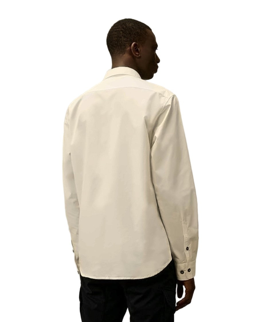 C.P. Company Minimalist White Long-Sleeve Shirt With Distinctive Patch