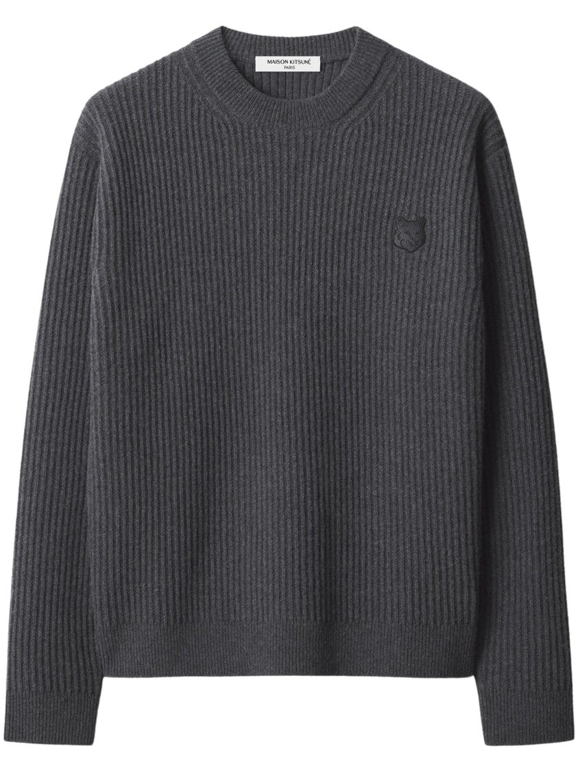 Maison Kitsuné Fox Head Wool Ribbed Jumper With Subtle Emblem