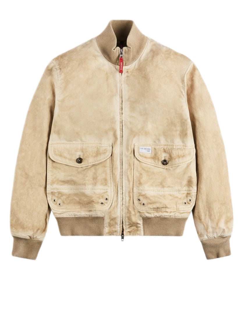 Fay Beige Cotton-Nylon Blend Bomber Jacket With Ribbed Trim