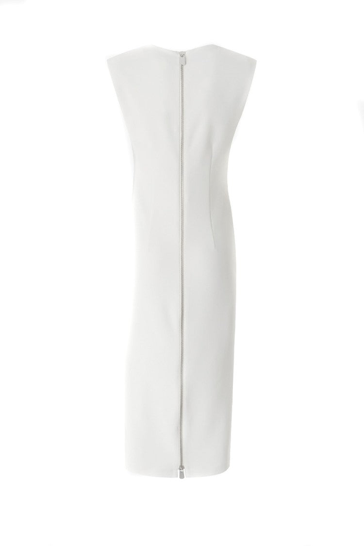 Pinko Fitted White Midi Dress With Square Neckline And Cap Sleeves