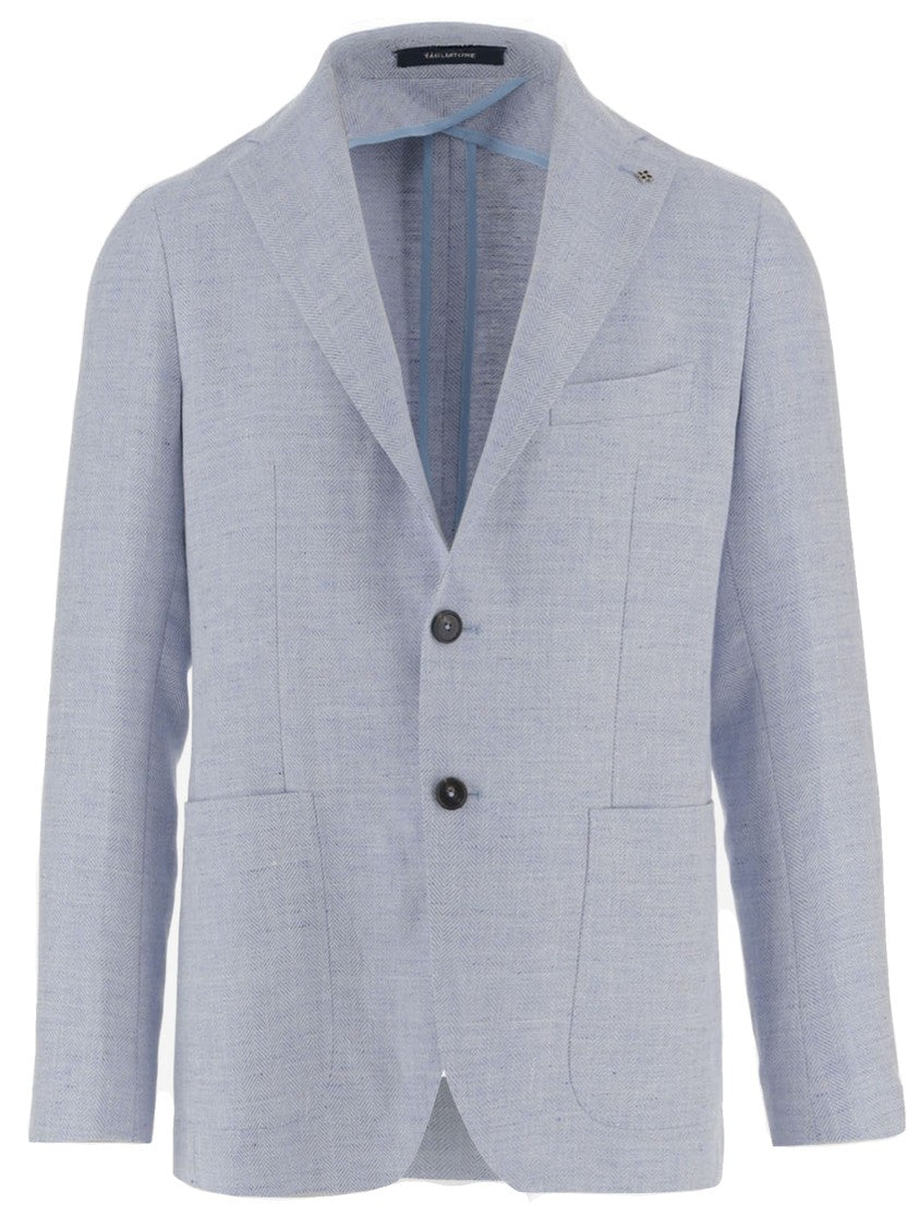 Tagliatore Light Blue Single-Breasted Jacket With Herringbone Pattern