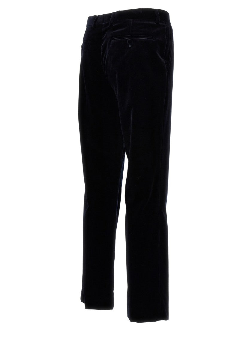 Gucci Blue Velvet Pants With Smooth Texture And Functional Pockets