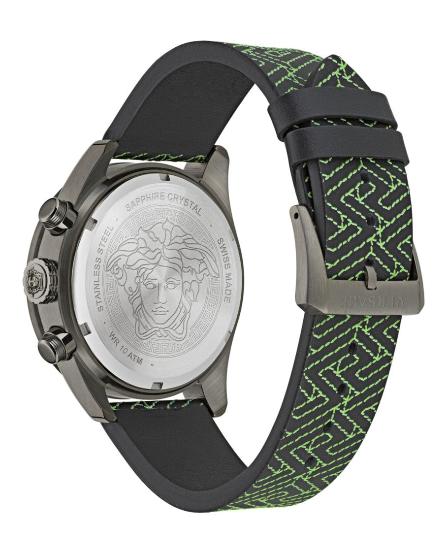 Versace Greca Dome Chrono Leather Watch