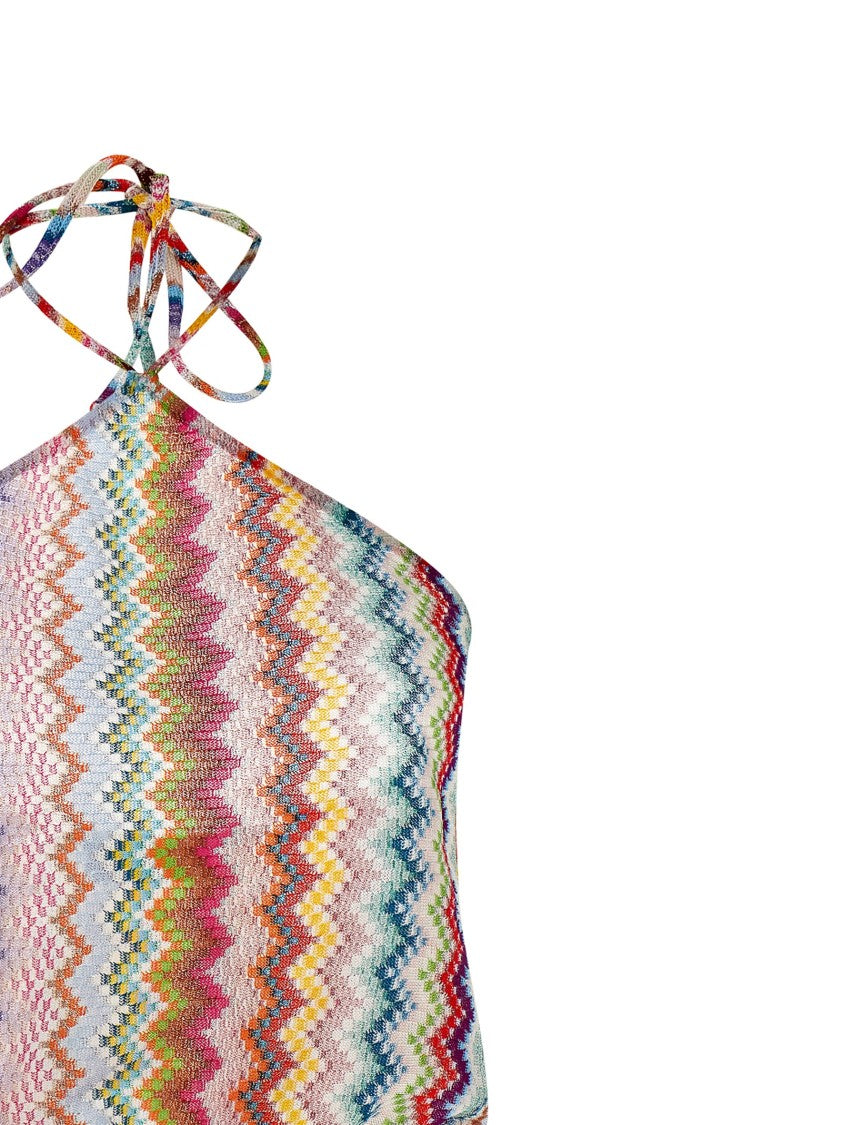 Missoni Zigzag Knit Off-The-Shoulder Jumpsuit With Tie-Up Neck