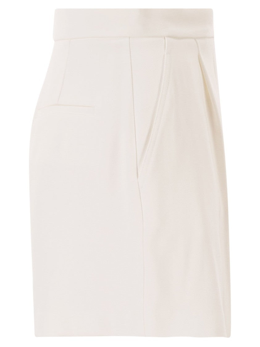 Elisabetta Franchi Gabardine Shorts With Jewelled Gold Logo Detail