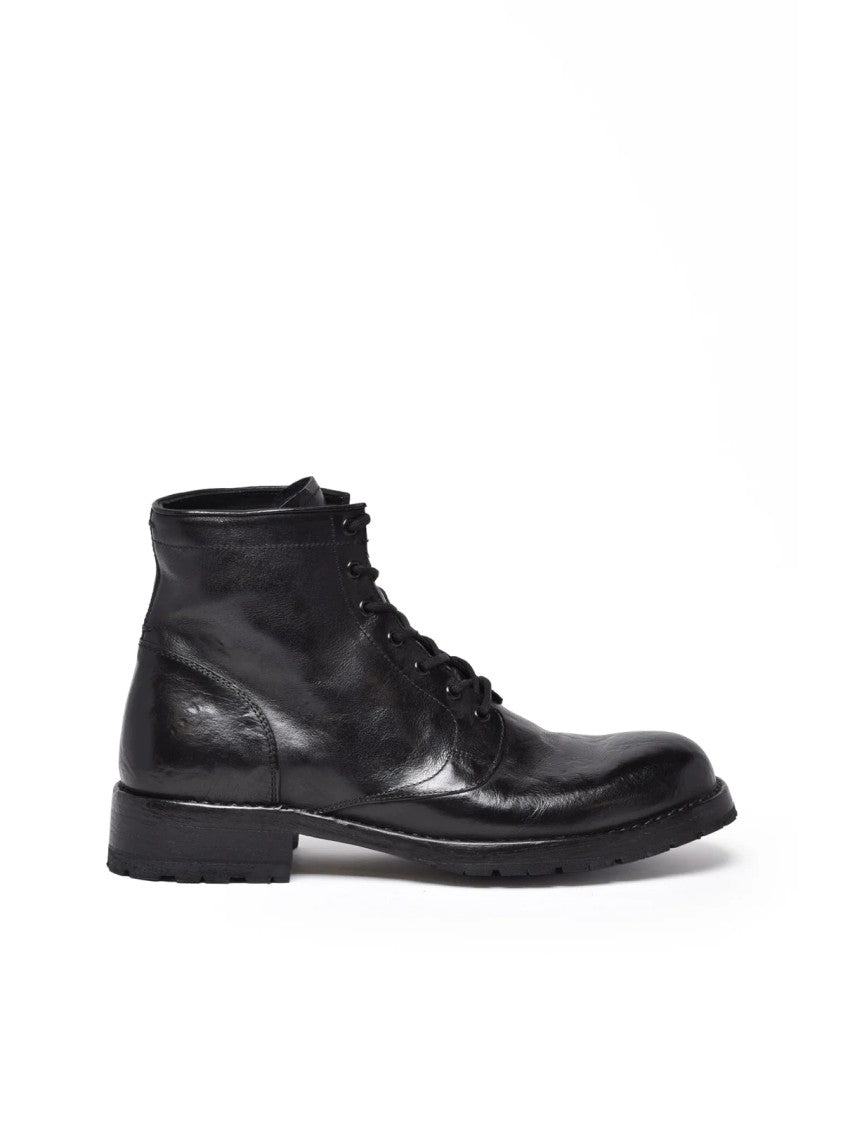 Ducanero Black Leather Lace-Up Ankle Boots