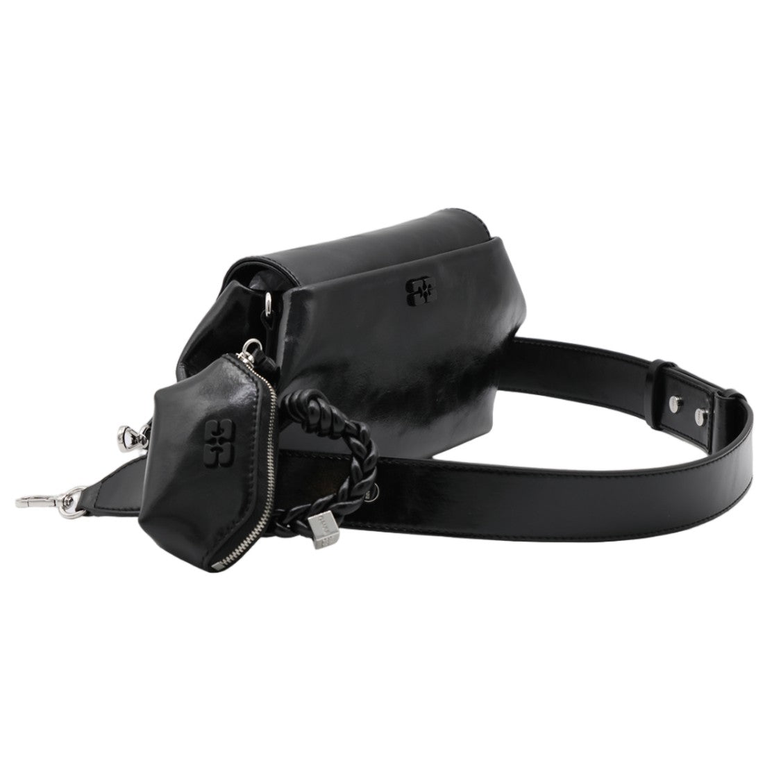 Ganni Black Geometric Adjustable Strap Detachable Pouch Bag