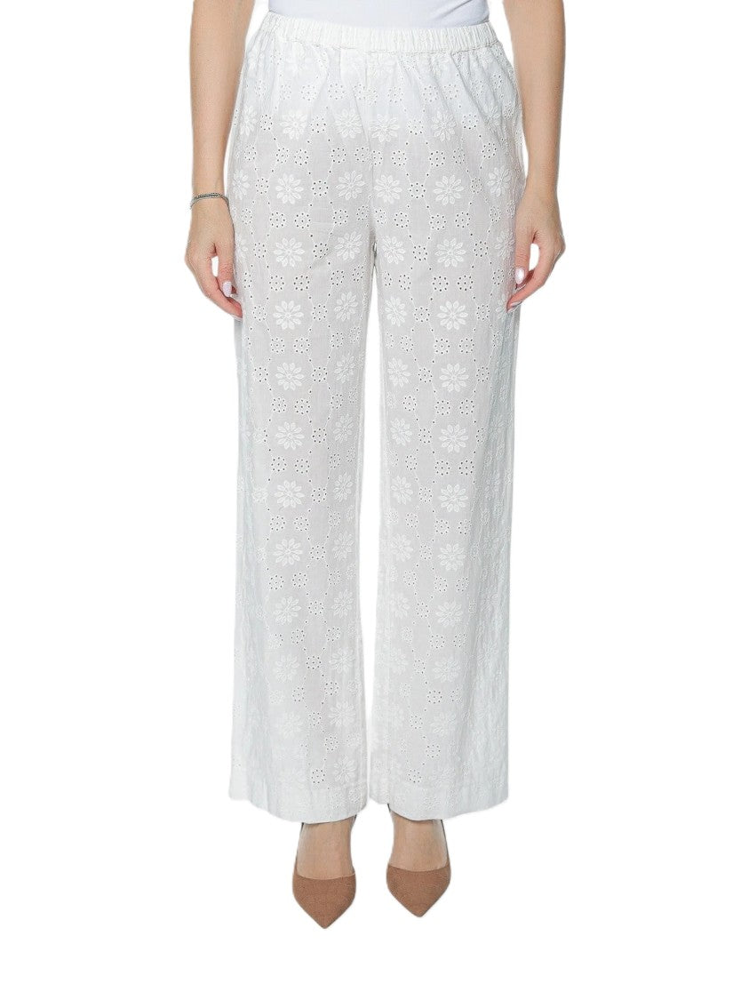Mc2 Saint Barth Wide-Leg Pants With Intricate Eyelet Lace Detail