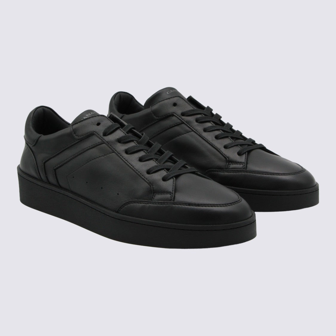 Canali Minimalist Black Sneakers With Smooth Leather Upper