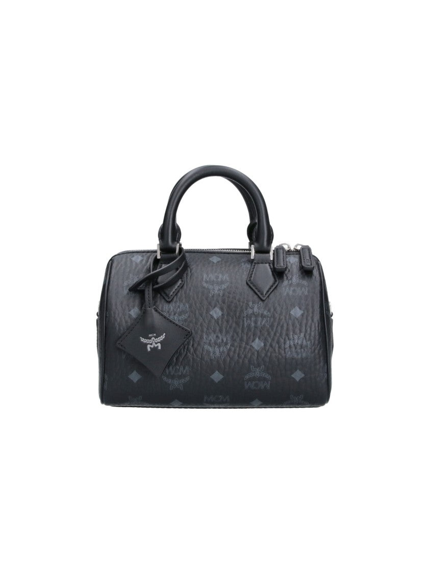 Mcm Black Small Ella Boston Monogram Visetos Handbag