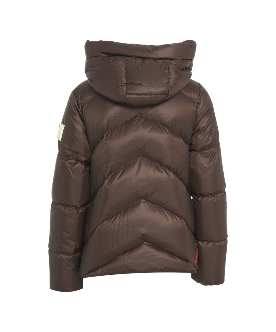 After Label Chevron Quilted Down Jacket With High Collar And Integrated Hood