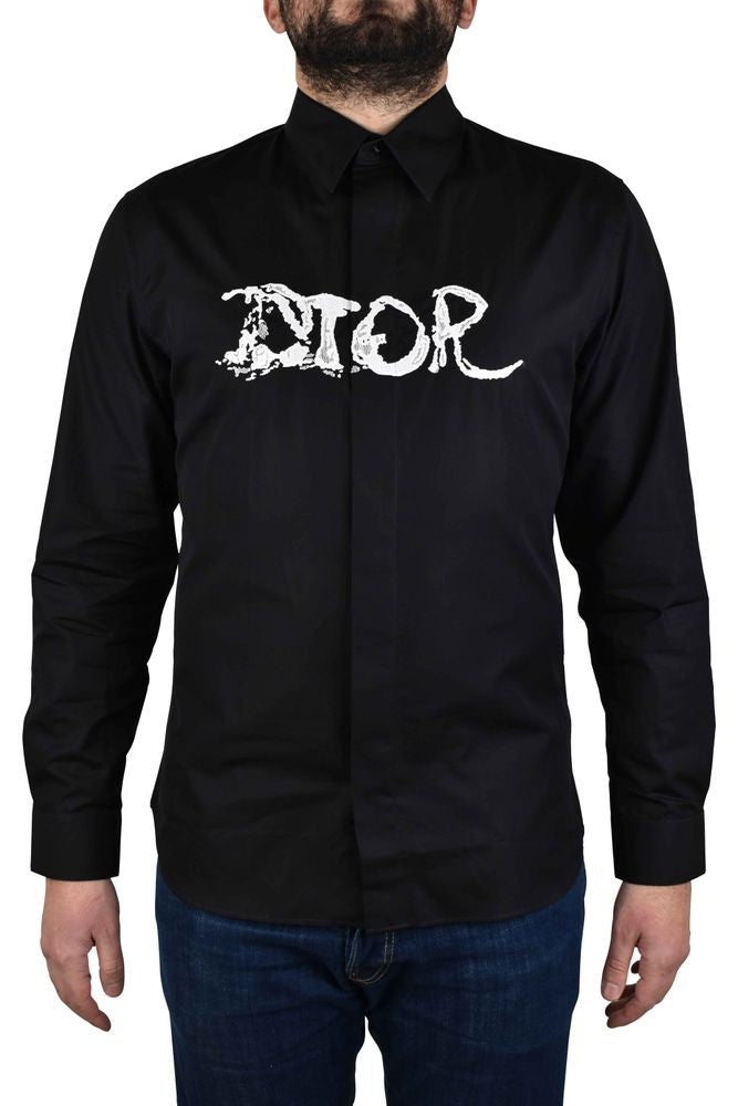 Dior Black Cotton Shirt With Embroidered Inscription