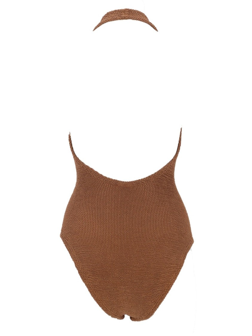 Hunza G Sandy Swim Brown Knitted Halter Swimsuit