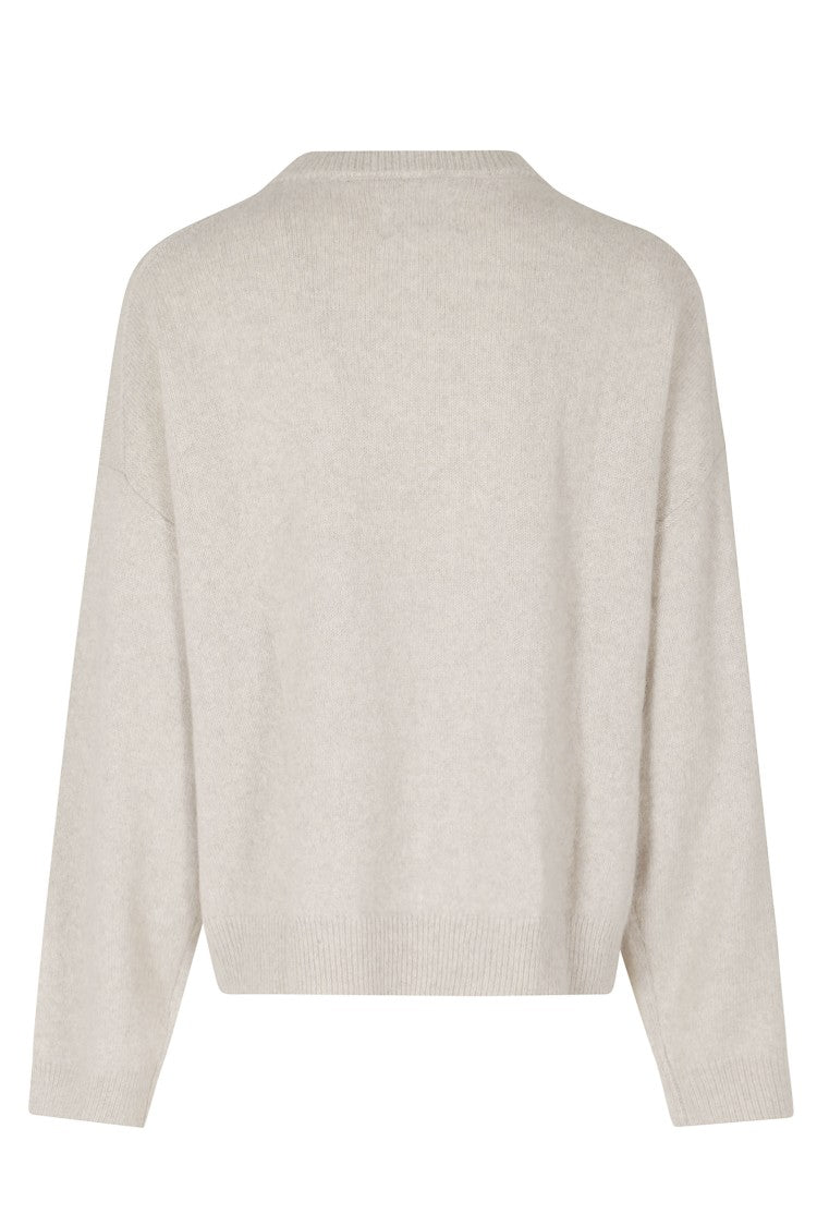Loulou De Saison Tristan Stone Melange Wool-Yak Boxy Crewneck Sweater