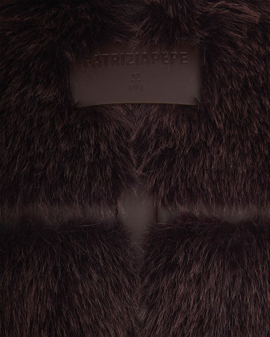 Patrizia Pepe Fluffy Midi Coat In Brown