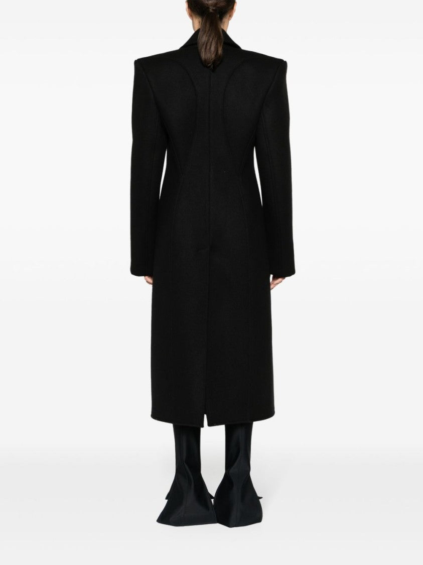 Mugler Asymmetric Hem Black Wool Blend Coat With Cut-Out Detailing