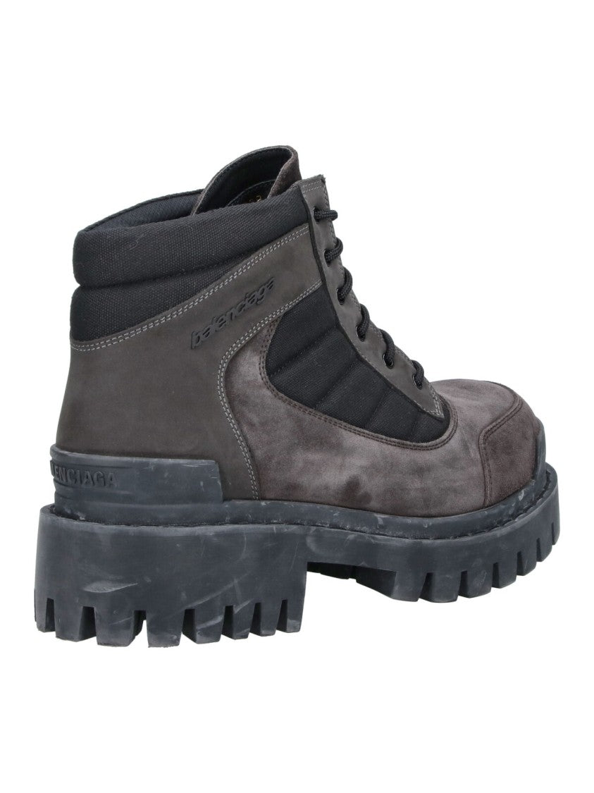 Balenciaga Brown Combat Strike Nubuck Leather Combat Boots