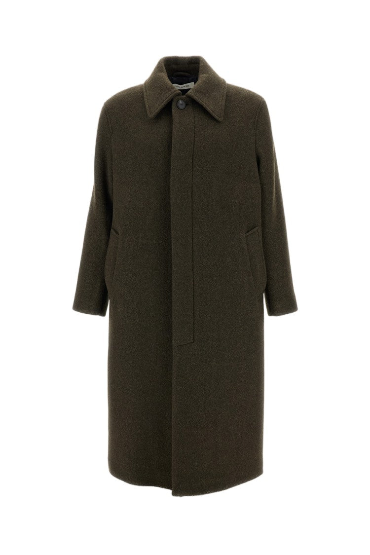 Sunflower Green Long Brushed Wool Pointed Collar Coat