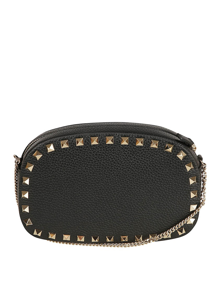 Valentino Garavani Rockstud Black Leather Clutch With Chain Shoulder Strap