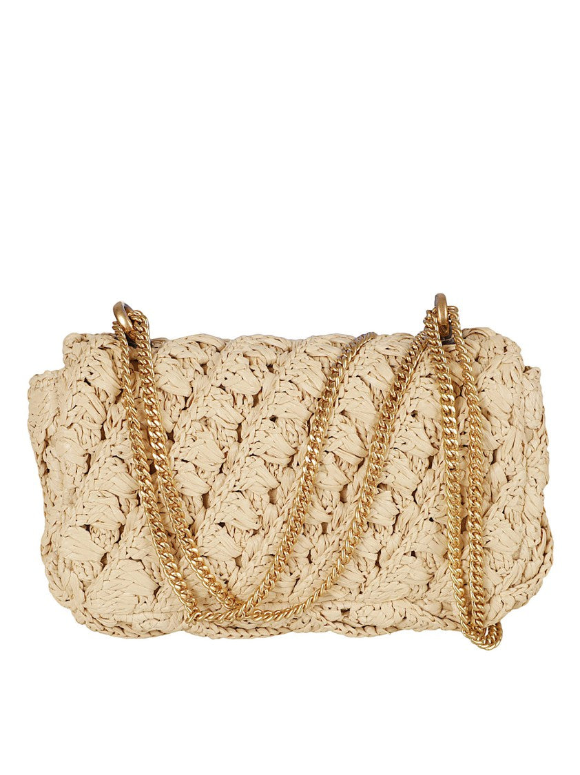 Tory Burch Textured Raffia Handbag With Quilted Pattern