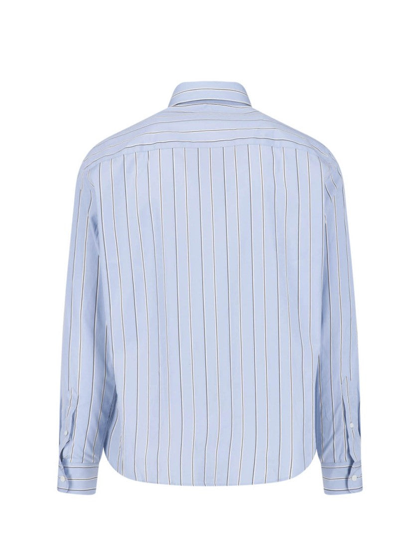 Ami Paris Light Blue Ami De Cœur Striped Shirt