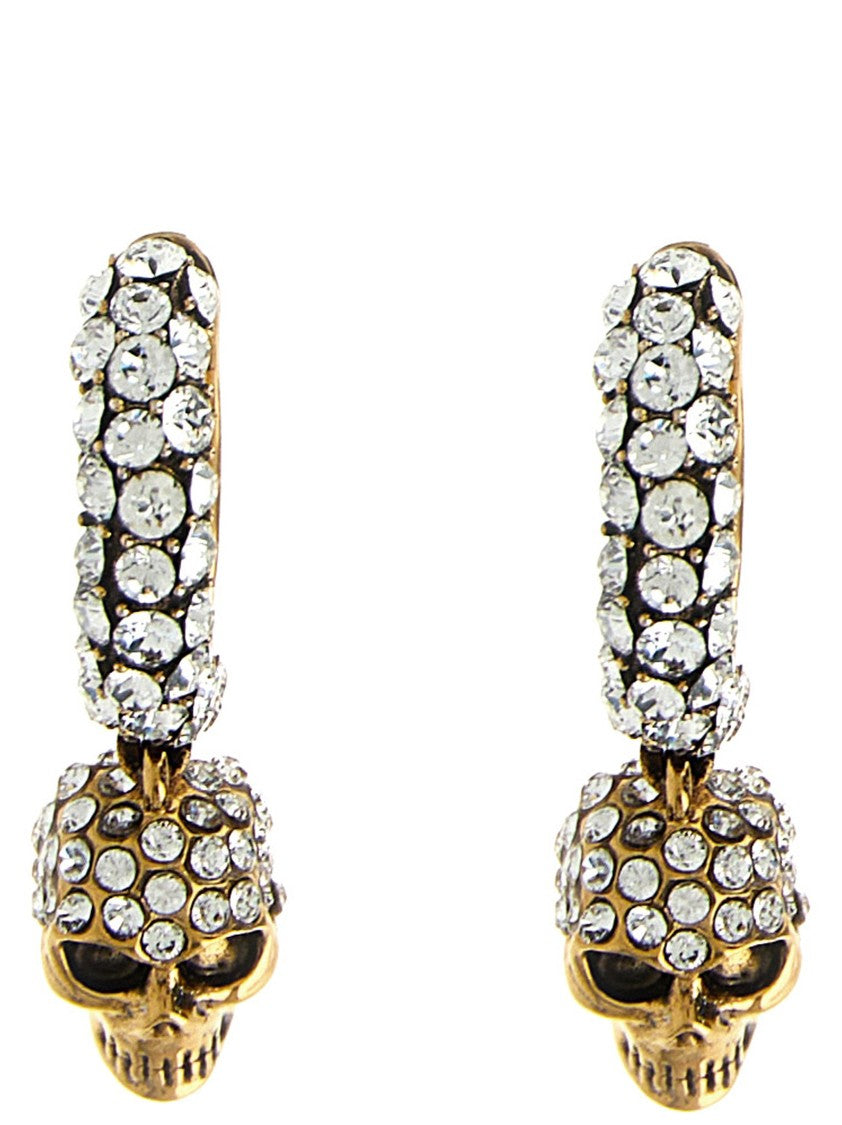 Mcqueen Rhinestone-Embellished Skull Pendant Earrings