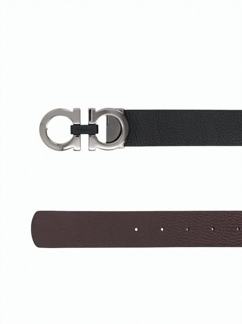 Salvatore Ferragamo Textured Black Cow Leather Belt