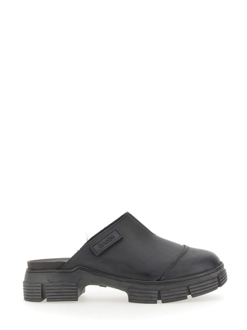 Ganni Chunky Sole Black Sabots With Minimalist Upper
