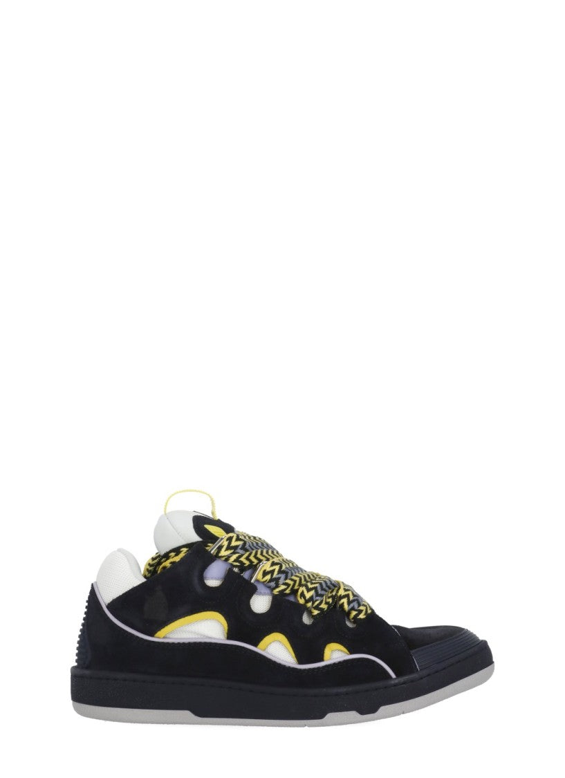 Lanvin Navy Blue Curb Leather Sneakers