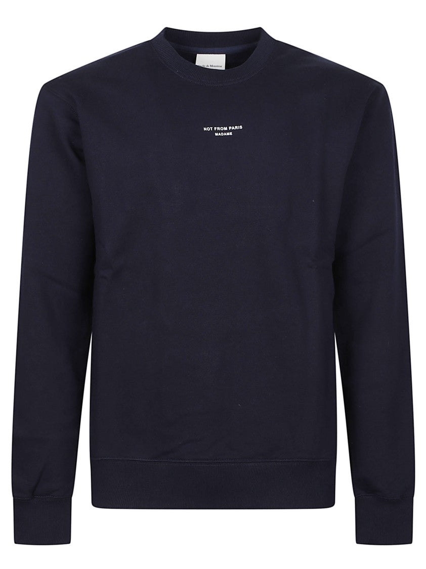 Drôle De Monsieur Classic Slogan Navy Crewneck Cotton Sweatshirt